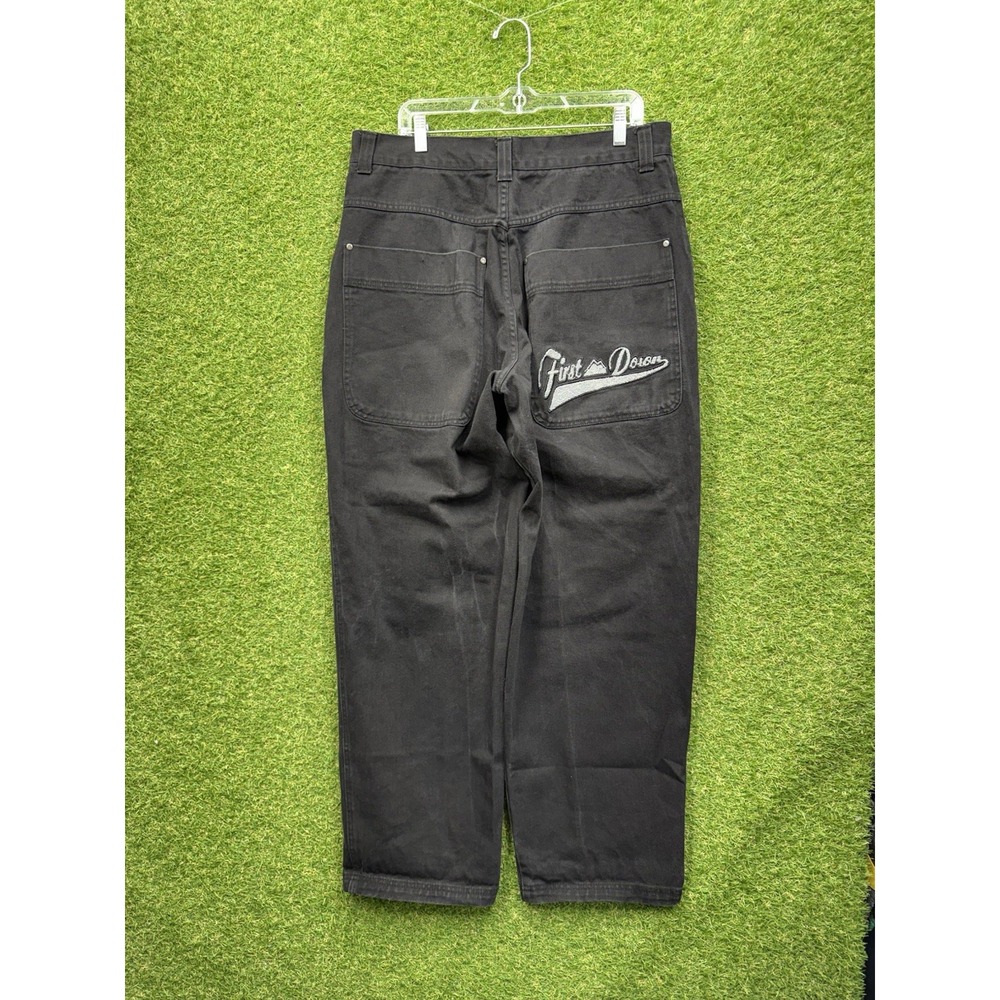 First Down Baggy Jeans Mens 34x32 Y2K Grunge Black Denim Skater Wide Leg 90s